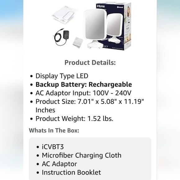 IHome Reflect Mirror, Bluetooth Speaker, LED Lights Adjustable Vanity Mirror - Picture 8 of 16